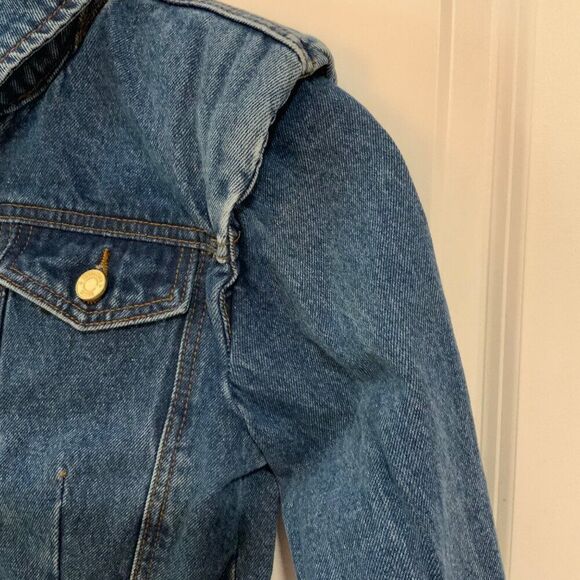 Missguided Denim Cropped Shoulder Pads Jacket Size 4 New - Picture 8 of 13